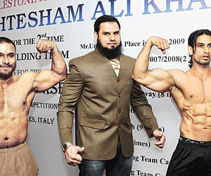 Mir Mohtesham Ali Khan (centre) with his two team members Vijay Kumar Yadav (left) and Mohd Rayees (right) in the city on Wednesday.