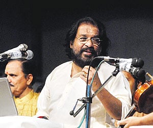 Noted carnatic vocalist KJ Yesudas enthrals music lovers at the Nungambakkam cultural academy's music festival being held in Chennai on Sunday | EPS