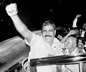 TRS politburo member Dr Cheruku Sudhakar greeting supporters after his release on bail from the Warangal central prison on Thursday | EPS