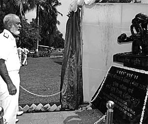 Vice-Admiral K N Sushil, Flag Officer Commanding-in-Chief, Southern Naval Command, near the Jalveer Smrithi, in Kochi on Tuesday