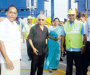T K A Nair, Principal Secretary to the Prime Minister, visiting the Vallarpadam International Container Transshipment Terminal on Saturday. Cochin Por