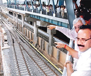 Chief Minister D V Sadananda Gowda offering bagina to Cauvery at KRS reservoir, near Mysore, on Wednesday | Express Photo