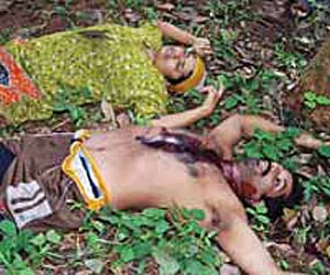The bodies of Mujeeb and his wife Khayarunneesa at Nilambur on Monday.