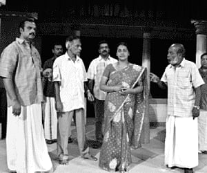 The rehearsal of a play in progress.