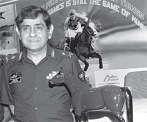 Major General Amit Sharma, General Commanding Officer of Bison Riding and Polo Institute after unveiling one of the trophies| Sai Ramesh.