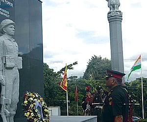Chief of Staff of the Indian Army General V K Singh at the Indian Peace Keeping Force memorial in Kotte on the outskirts of Colombo on Monday.