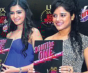 Samantha and Piaa release the Tamil category nominations for South Scope Film Awards at Hotel Rain Tree in the city on Tuesday.