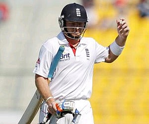 Ian Bell walks off the field of play after losing his wicket to Umar Gul during the third day of their second test at Zayed Cricket Stadium. (AP)