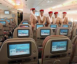 Crew members of Emirates Airlines Airbus.