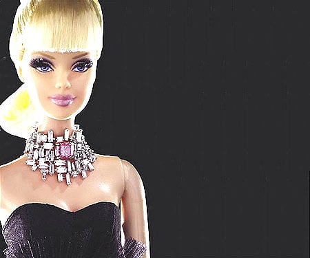 A custom-designed Barbie wearing a necklace featuring a one-carat pink diamond (AP Photo/Canturi Jewels).