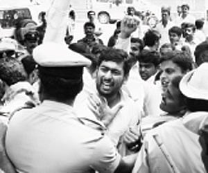 Youth Congress members protesting against the question paper leakage in Bangalore on Thursday | Suresh Nampoothiri