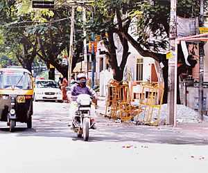 Sai Baba Temple Road in Cambridge Layout during regular days of the week | EXPRESS PHOTO