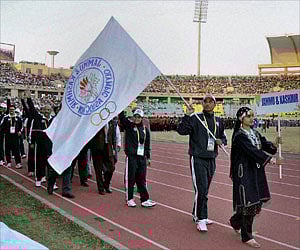 Jammu and Kashmir contingent during the opening ceremony of the 34th National Games. (PTI)