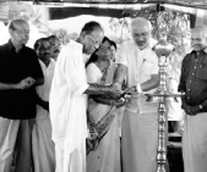 Education Minister M A Baby inaugurating the cultural koottayma held at the ‘njattupura’ in Thazrak village in Kodumbu, near Palakkad, on Friday. Suku