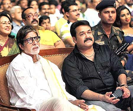 Amitabh Bachchan and Mohanlal at the awards (Pic: PTI).
