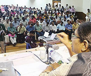 Chairperson of National Commission for Protection of Child Rights Shantha Sinha addressing a gathering in Bhubaneswar on Wednesday