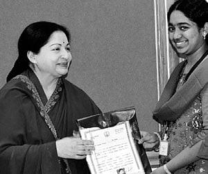 Bhargava Reddy being congratulated by his mother for getting Rank 8 in AIEEE in Hyderabad on Sunday
