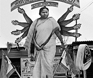 A life-size cut-out of Trinamool Congress supremo Mamata Banerjee erected for election campaign in Siliguri on Tuesday | PTI