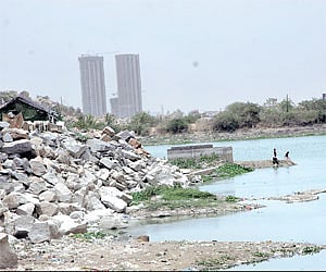 The Thammidikunta lake near the Hi-tec City in Hyderabad which is drying up due to illegal encroachments | Sai Ramesh.