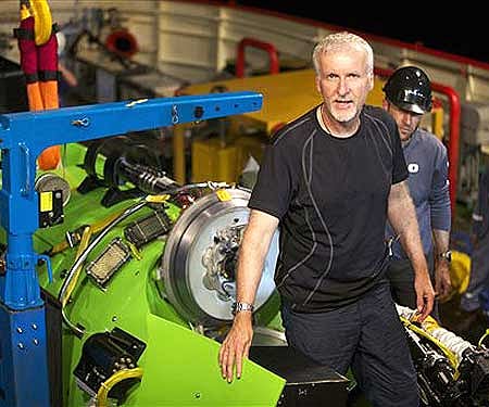 This February 2012 photo shows James Cameron emerging from the hatch of DEEPSEA CHALLENGER (AP Photo/National Geographic, Mark Thiessen)