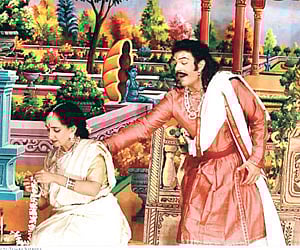 A scene from the play Sadarame performed in Gubbbi Veeranna’s style of theatre | EPS