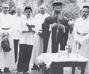 Metropolitan Yuhanon Mar Polycarpus laying the foundation stone of the girls hostel on the Blind School premises in Keezhumad, near Aluva, on Friday.