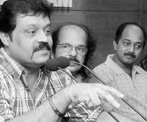 Actor Suresh Gopi, Soorya Krishnamoorthy,  director of ‘Melvilasom’ Madhav Ramdas and actor Asokan at the news conference |Express