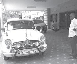 A car with beacon light used by a Vellore district administration official parked on the Collectorate premises. EPS