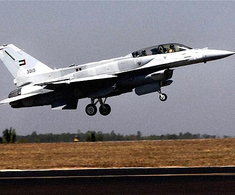 An F-16 Super Viper of Lockheed Martin takes off during a rehearsal on the eve of Aero India 2011 at Yelahanka Air Force Station, Bangalore. (PTI)