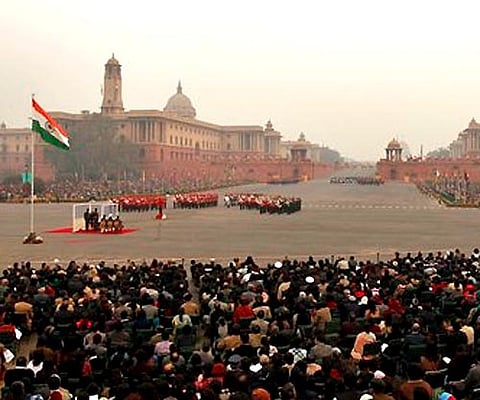An Indian army contingent of the Punjab Regiment marches past at the Republic Day parade in New Delhi.  | AP
