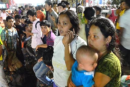 Fear-struck people from the North-East continued to flee the city for the second day on Thursday. Express Photo by Jithendra M. 
