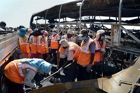 45 killed as bus catches fire