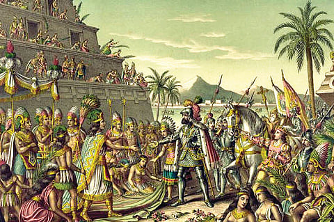 The Aztecs' downfall at the hands of Cortes