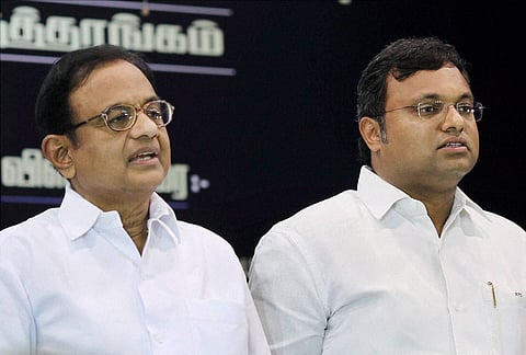 Union Minister P Chidambaram and his son Karti Chidambaram (File Photo/PTI)