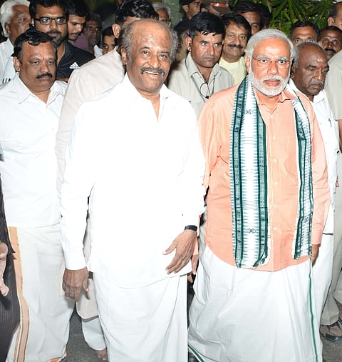 Modi, in Dhoti, Meets Superstar Rajinikanth