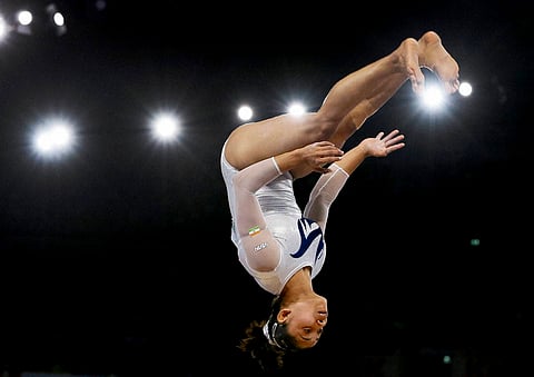 Dipa Karmakar of India performs during the women's individual vault final in the artistic gymnastics competition at the Scottish Exhibition Conference Centre during the Commonwealth Games 2014 in Glasgow Scotland Thursday | PTI