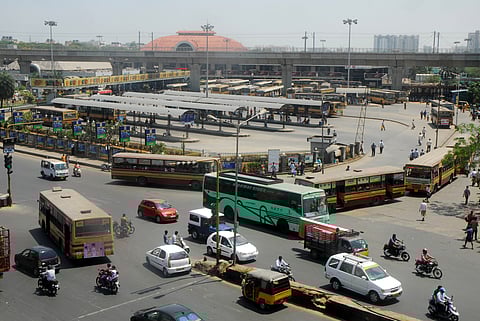 In this file photo, an Ariel view of the Koyembedu bus terminus in Chennai. (EPS/ R Satish Babu)