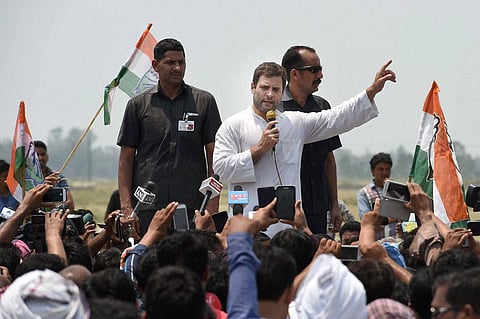 Congress Vice President Rahul Gandhi addressing the farmers during his padyatra to the site of the proposed foodpark in Amethi | PTI