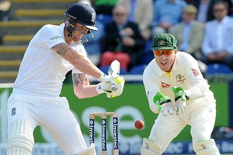 England’s Ben Stokes, left, plays a shot watched by Australia's Brad Haddin. |File Photo: AP