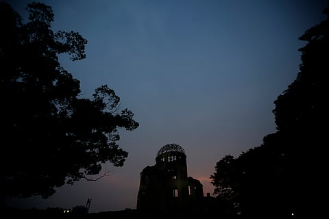 In this July 3, 2015 photo, the Atomic Bomb Dome, as it is known today is seen at dusk in Hiroshima, Hiroshima Prefecture, southern Japan | AP