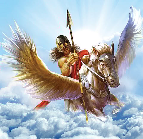 Bellerophon and Pegasus Take on Chimera