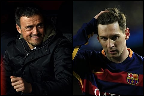 FC Barcelona coach Luis Enrique (L) and Argentine star Lionel Messi.