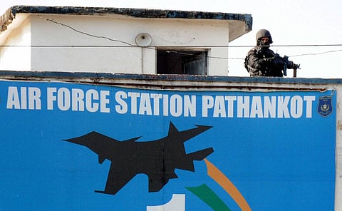 A Security forces jawan guards inside the Pathankot Air Force base after the end of the military operation against militants on Tuesday | PTI
