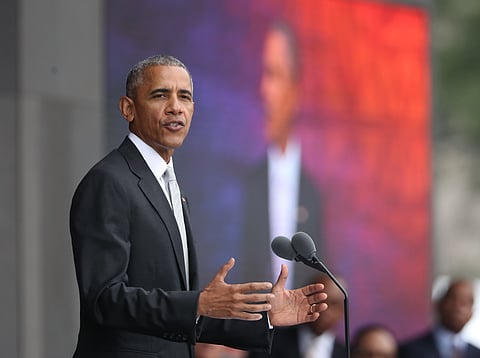 Obama heckled in Cleveland by pro-Trump protester