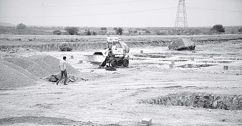 Construction of a 400/220 KV pooling station by Power Grid Corporation of India Ltd is in full swing near Kyataganacharlu in Pavagada taluk I  Pushkar V