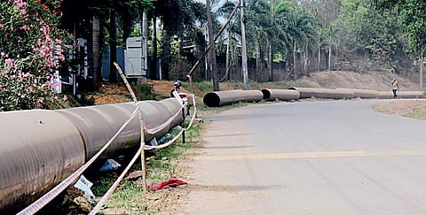 Pipes for the LNG pipeline project at Eloor-Edayar industrial area. (Sachin Athialy | EPS)