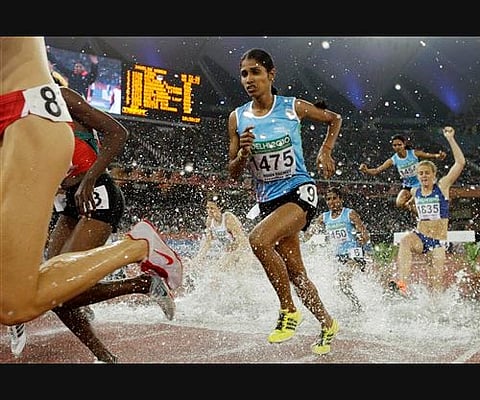 India's Sudha Singh competes in the Women's 3000m Steeplechase final. AP