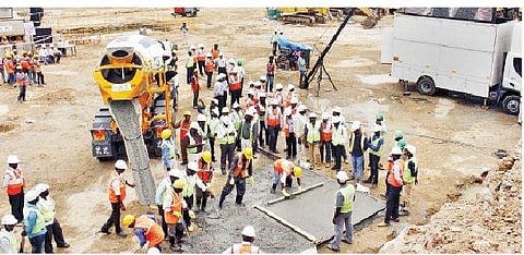 Concrete filling for construction of Units 3 and 4 in progress at Koodankulam Nuclear Power Project site on Saturday, after PM Narendra Modi and Russian President Vladimir Putin launched work. | EPS