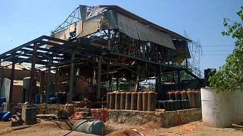 Remains of the chemical factory that was ripped apart in an explosion in the outskirts of Hyderabad.| Express vinay madapu