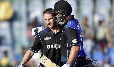 Kane Williamson being congratulated on scoring his 8th ODI century. (PTI)